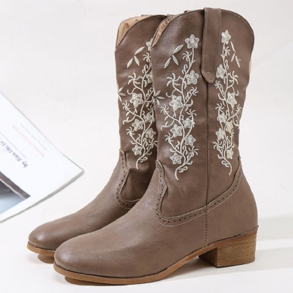 Botas De Vaquero Con Tacón Cuadrado De Flores Retro Para Mujer