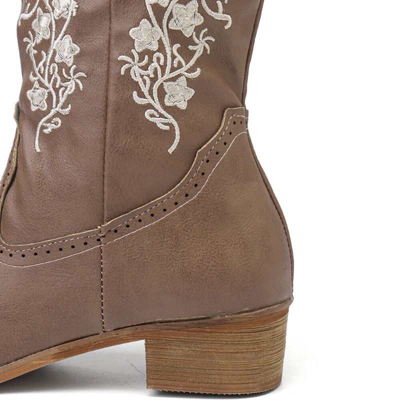 Botas De Vaquero Con Tacón Cuadrado De Flores Retro Para Mujer