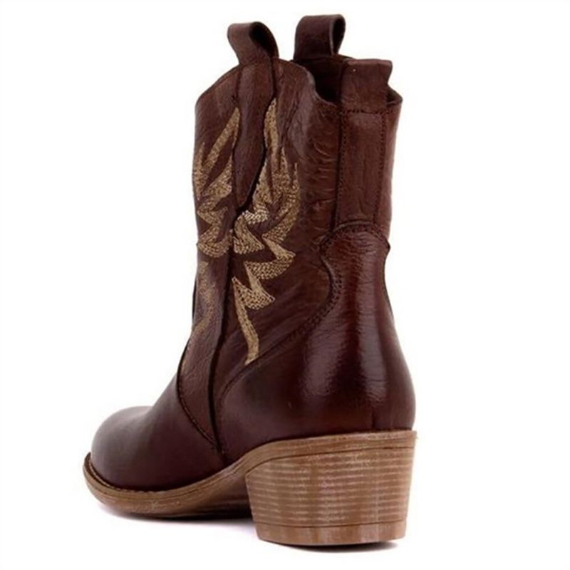 Botas De Vaquero Cortas Con Tacón Grueso Y Bordado Floral Folkways Para Mujer