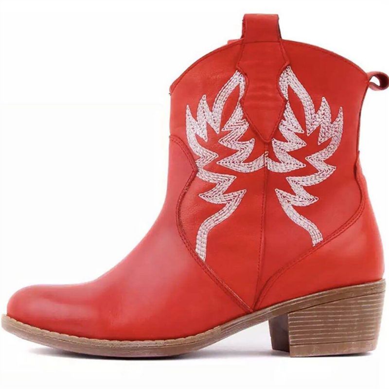 Botas De Vaquero Cortas Con Tacón Grueso Y Bordado Floral Folkways Para Mujer