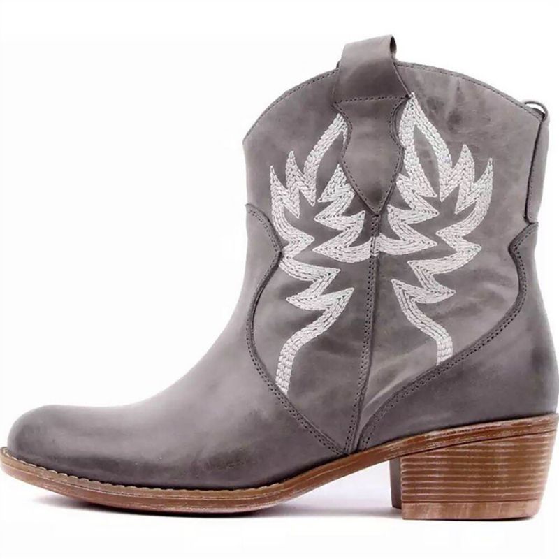 Botas De Vaquero Cortas Con Tacón Grueso Y Bordado Floral Folkways Para Mujer