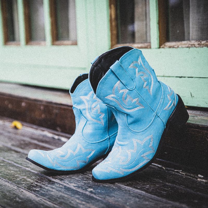 Botas De Vaquero Cortas Con Tacón Grueso Y Bordado Floral Folkways Para Mujer