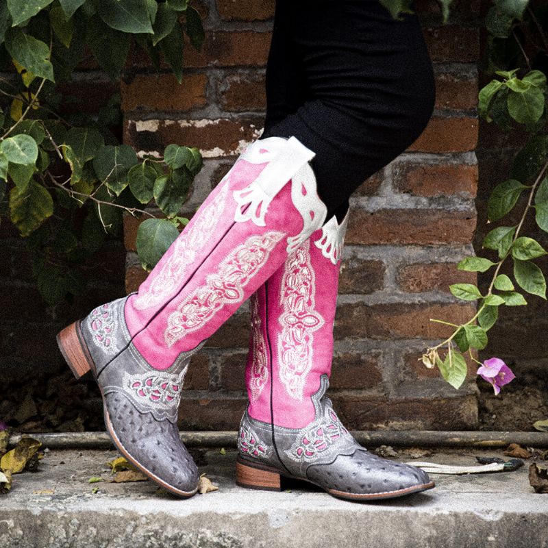 Botas De Vaquero De Media Pantorrilla Con Bordado Floral Retro De Talla Grande Para Mujer