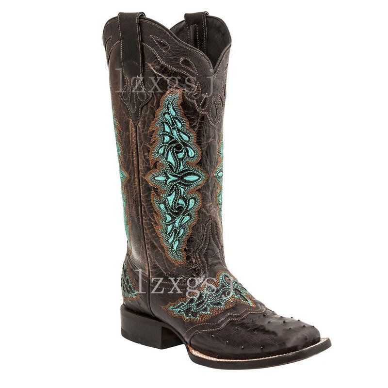 Botas De Vaquero De Media Pantorrilla Con Bordado Floral Retro De Talla Grande Para Mujer