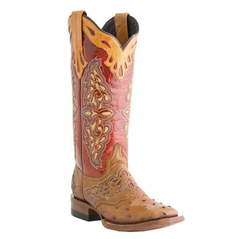 Botas De Vaquero De Media Pantorrilla Con Bordado Floral Retro De Talla Grande Para Mujer