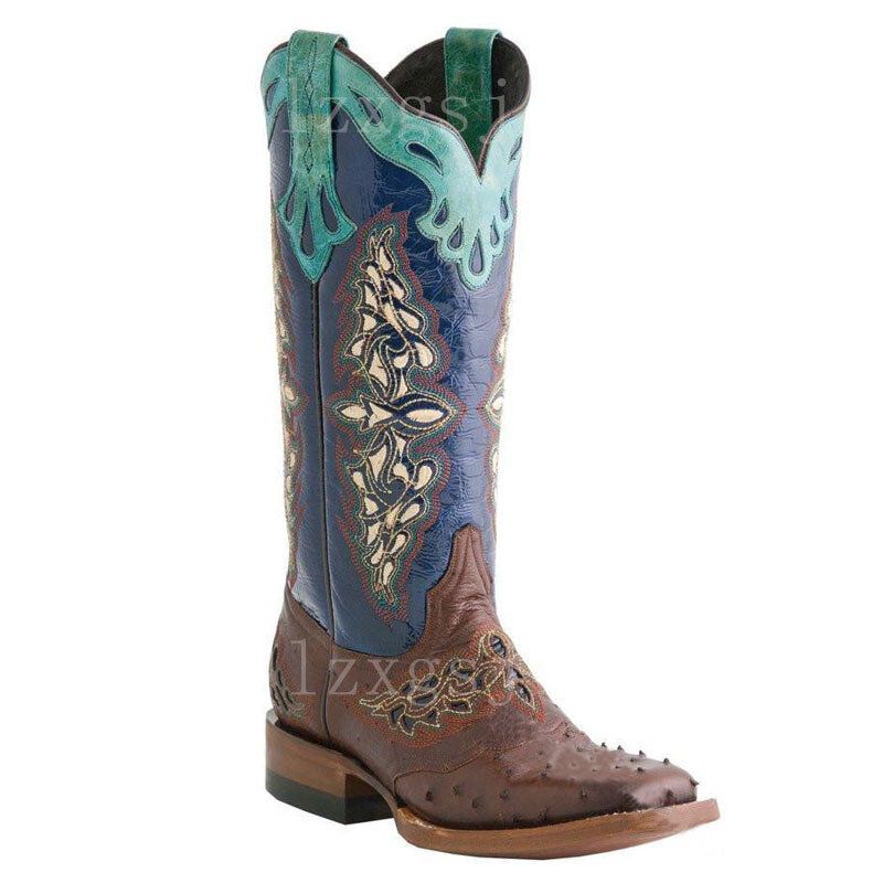 Botas De Vaquero De Media Pantorrilla Con Bordado Floral Retro De Talla Grande Para Mujer