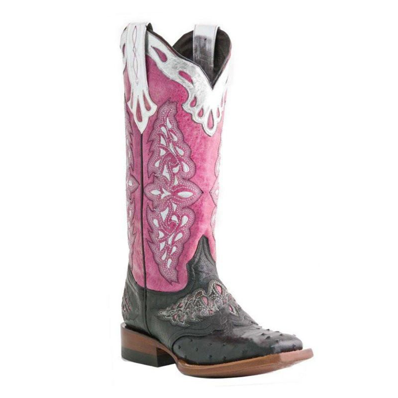 Botas De Vaquero De Media Pantorrilla Con Bordado Floral Retro De Talla Grande Para Mujer