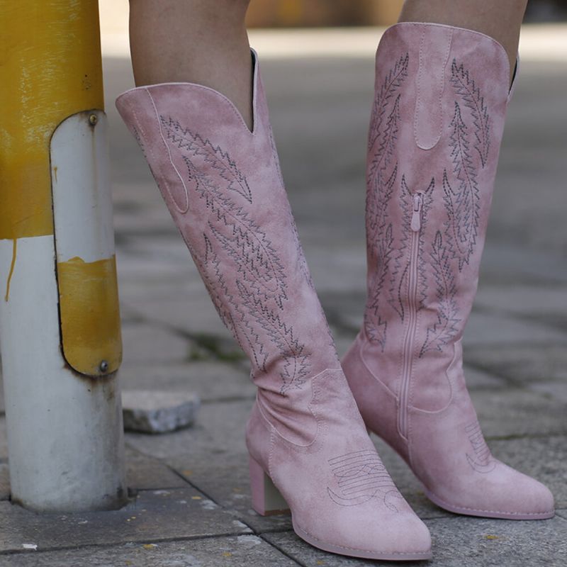 Botas De Vaquero De Media Pantorrilla De Tacón Grueso Retro De Gran Tamaño Para Mujer