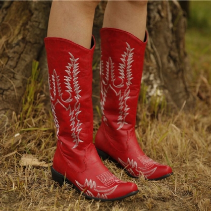 Botas De Vaquero De Tacón Grueso Con Punta Puntiaguda Retro De Gran Tamaño Para Mujer