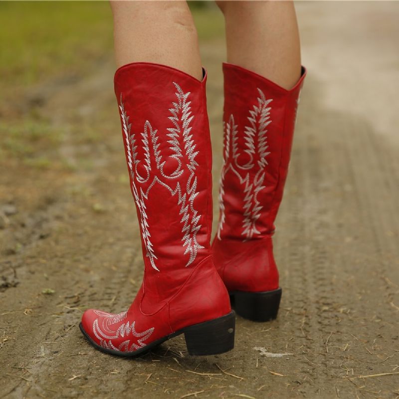 Botas De Vaquero De Tacón Grueso Con Punta Puntiaguda Retro De Gran Tamaño Para Mujer