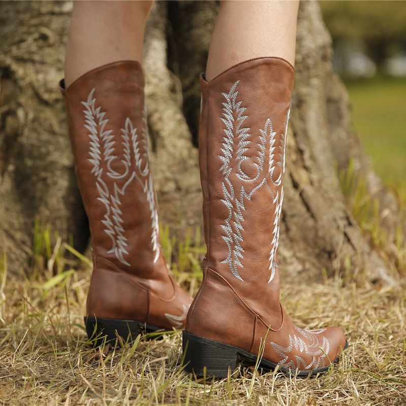 Botas De Vaquero De Tacón Grueso Con Punta Puntiaguda Retro De Gran Tamaño Para Mujer