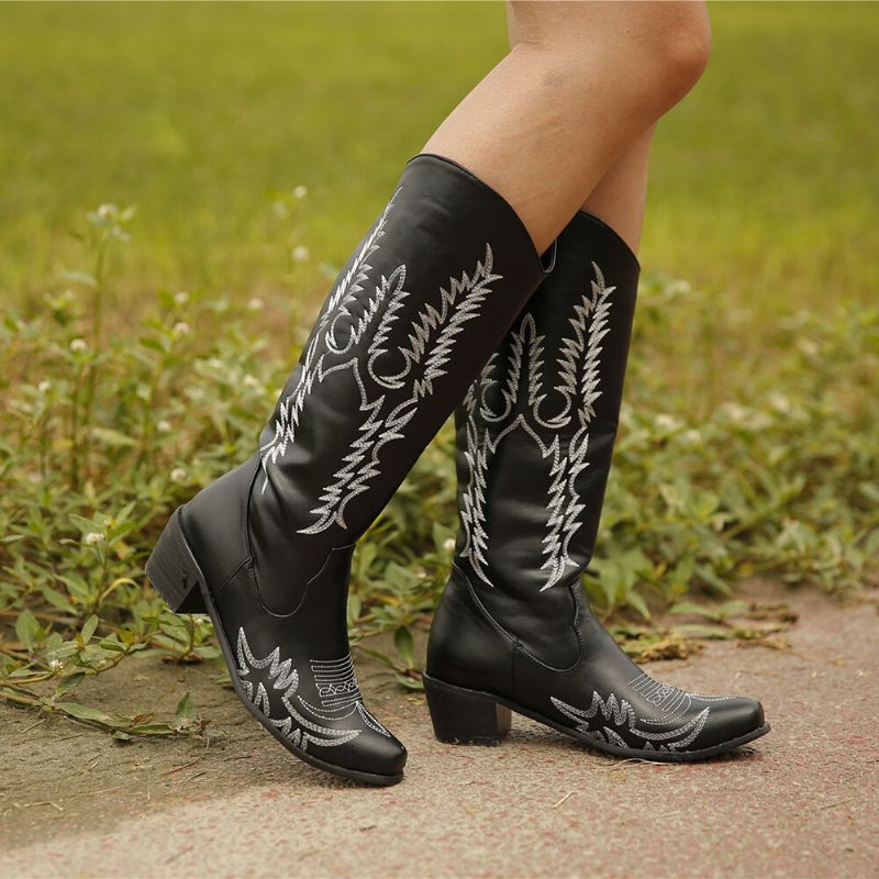 Botas De Vaquero De Tacón Grueso Con Punta Puntiaguda Retro De Gran Tamaño Para Mujer