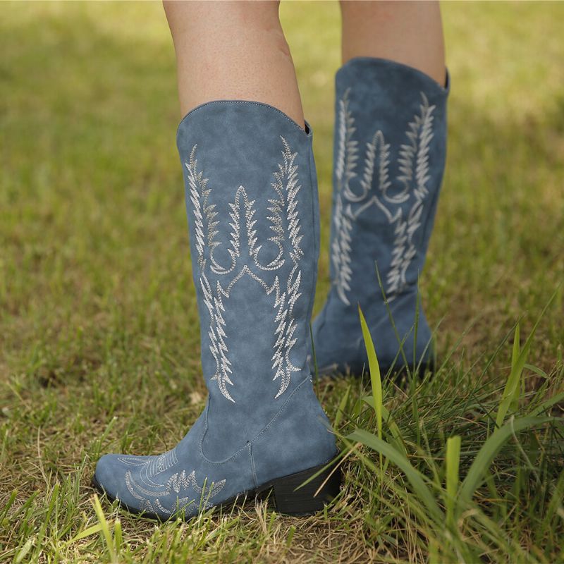 Botas De Vaquero De Tacón Grueso Con Punta Puntiaguda Retro De Gran Tamaño Para Mujer