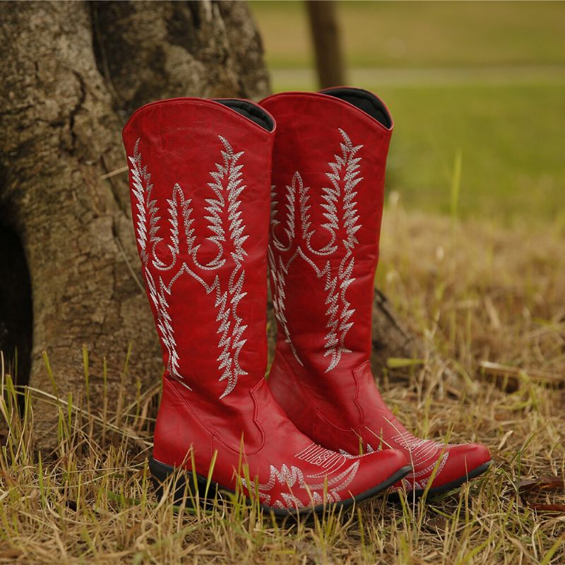 Botas De Vaquero De Tacón Grueso Con Punta Puntiaguda Retro De Gran Tamaño Para Mujer