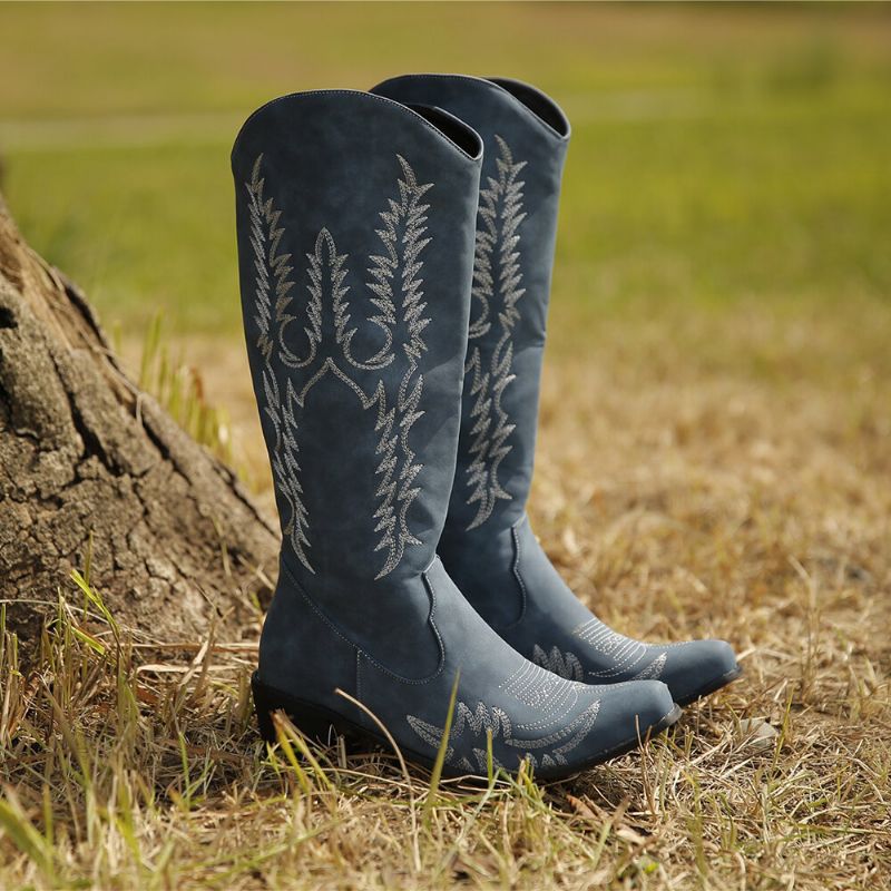 Botas De Vaquero De Tacón Grueso Con Punta Puntiaguda Retro De Gran Tamaño Para Mujer