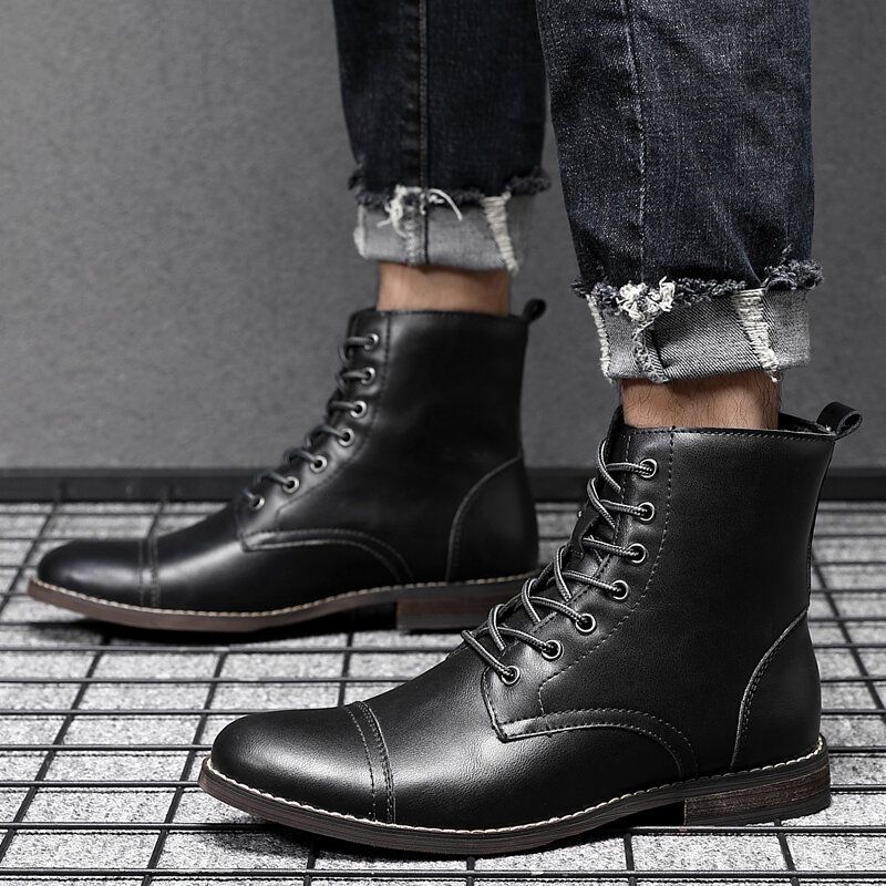 Botas De Vestir Formales De Cuero Con Punta De Casquillo Estilo Británico Hecho A Mano Retro Para Hombre