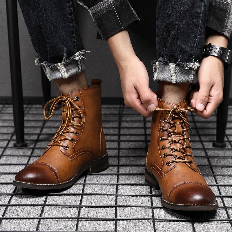 Botas De Vestir Formales De Cuero Con Punta De Casquillo Estilo Británico Hecho A Mano Retro Para Hombre