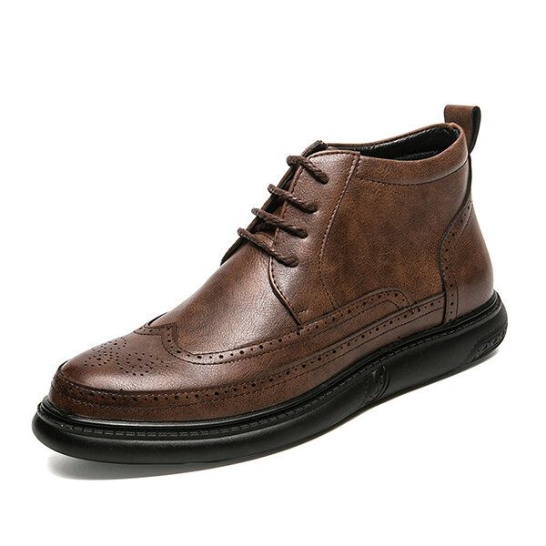 Botines Altos Casuales De Cuero De Microfibra Estilo Brogue Para Hombre