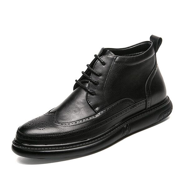 Botines Altos Casuales De Cuero De Microfibra Estilo Brogue Para Hombre