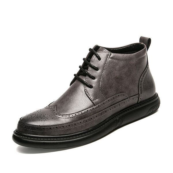 Botines Altos Casuales De Cuero De Microfibra Estilo Brogue Para Hombre