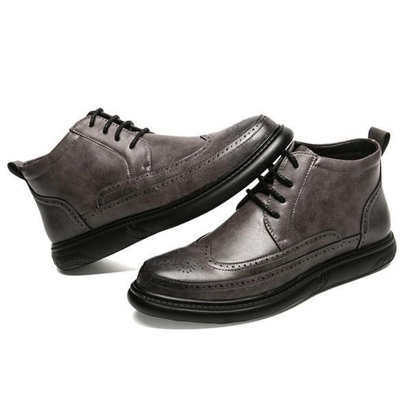 Botines Altos Casuales De Cuero De Microfibra Estilo Brogue Para Hombre