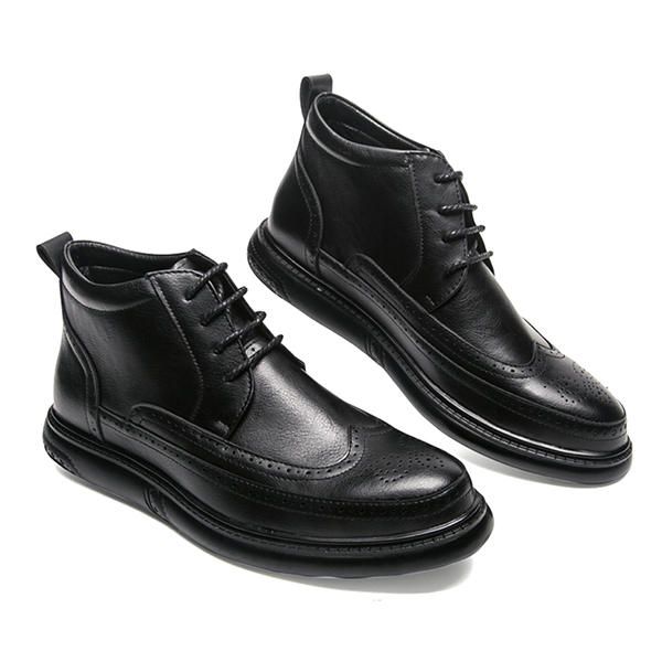 Botines Altos Casuales De Cuero De Microfibra Estilo Brogue Para Hombre