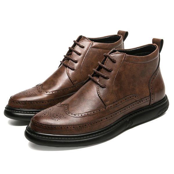 Botines Altos Casuales De Cuero De Microfibra Estilo Brogue Para Hombre