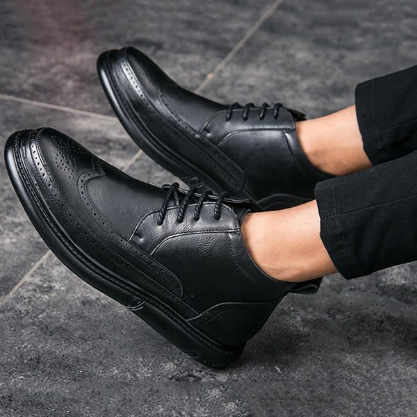 Botines Altos Casuales De Cuero De Microfibra Estilo Brogue Para Hombre