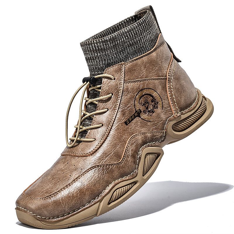 Botines De Calcetín Suave De Cuero De Microfibra Con Costura A Mano Retro Para Hombre