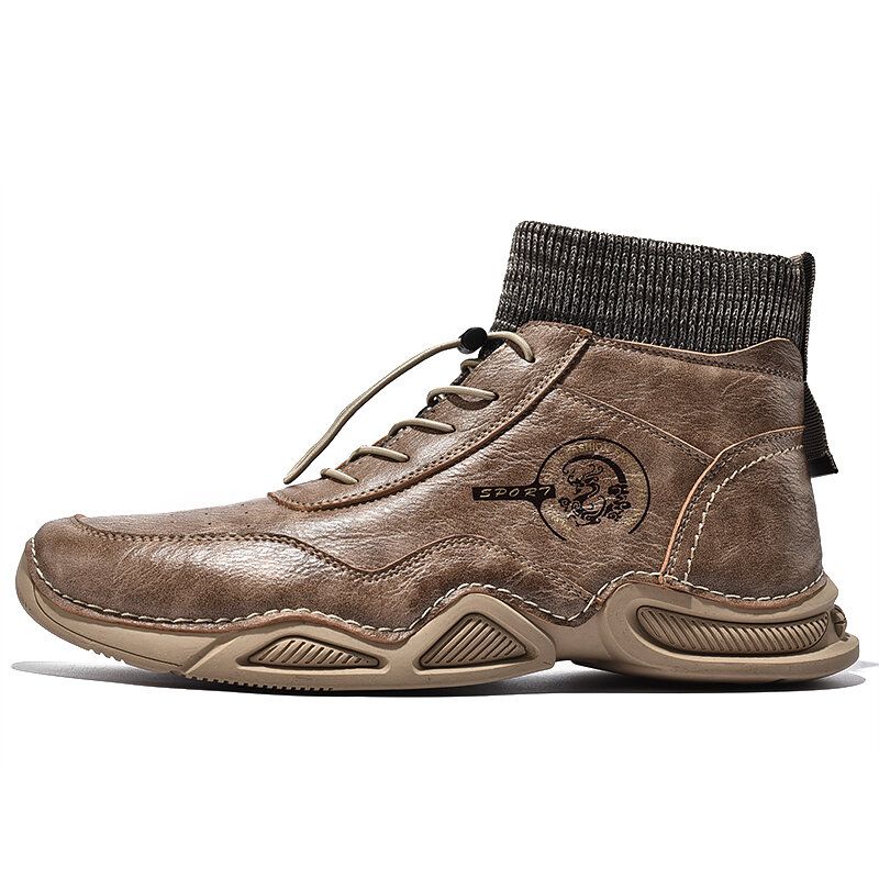 Botines De Calcetín Suave De Cuero De Microfibra Con Costura A Mano Retro Para Hombre