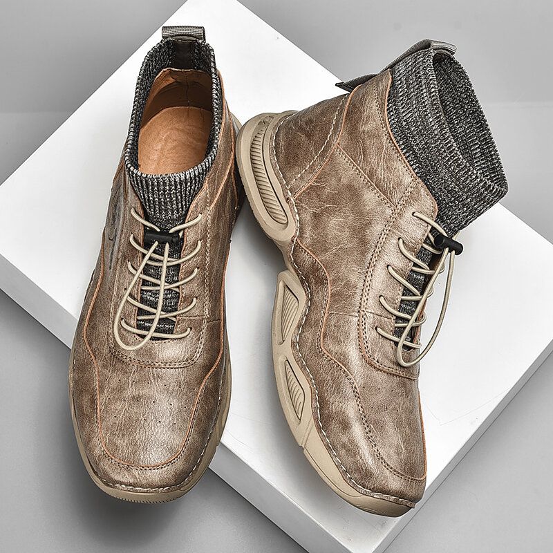 Botines De Calcetín Suave De Cuero De Microfibra Con Costura A Mano Retro Para Hombre