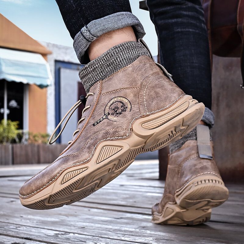 Botines De Calcetín Suave De Cuero De Microfibra Con Costura A Mano Retro Para Hombre