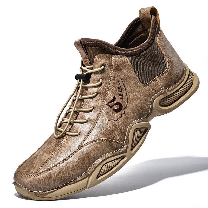 Botines Casuales Antideslizantes De Cuero De Microfibra Con Costura A Mano Retro Para Hombre