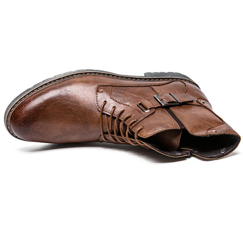 Botines Casuales Con Hebilla De Metal Antideslizante De Cuero De Microfibra Retro Para Hombre