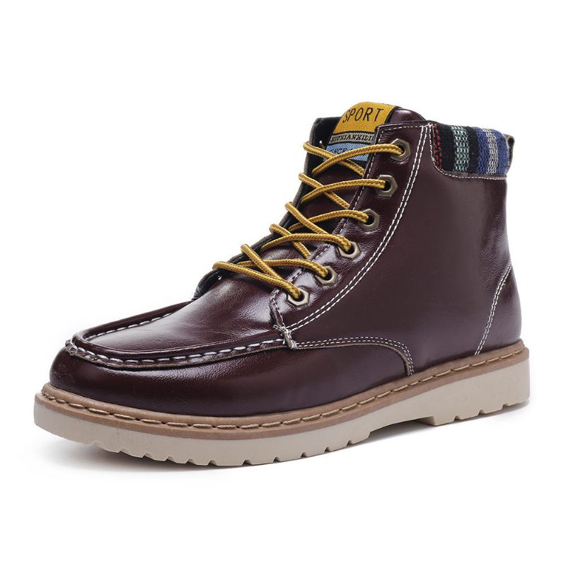 Botines Casuales De Cuero Suave Para Hombre Botas Con Cordones