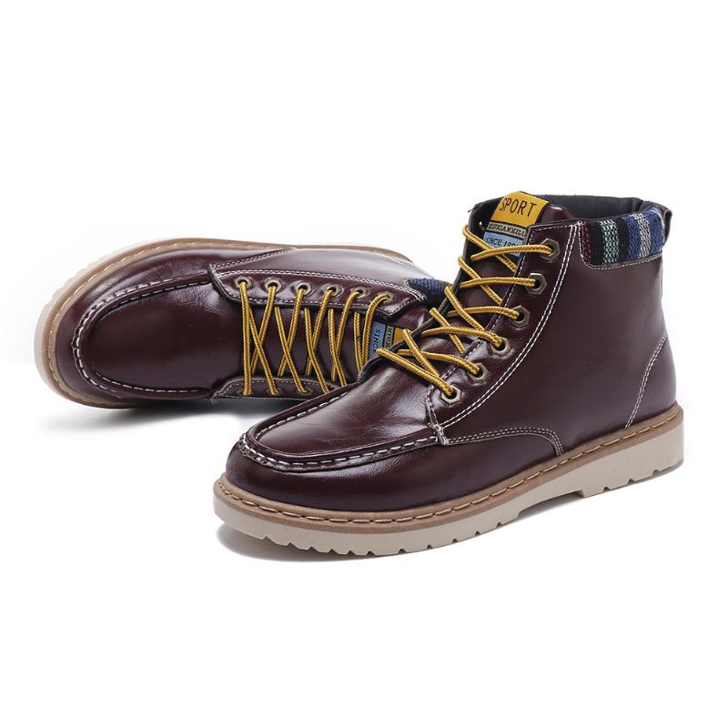 Botines Casuales De Cuero Suave Para Hombre Botas Con Cordones