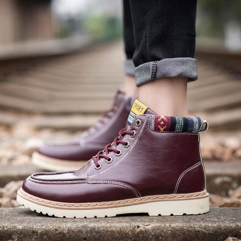 Botines Casuales De Cuero Suave Para Hombre Botas Con Cordones