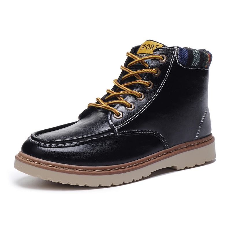 Botines Casuales De Cuero Suave Para Hombre Botas Con Cordones