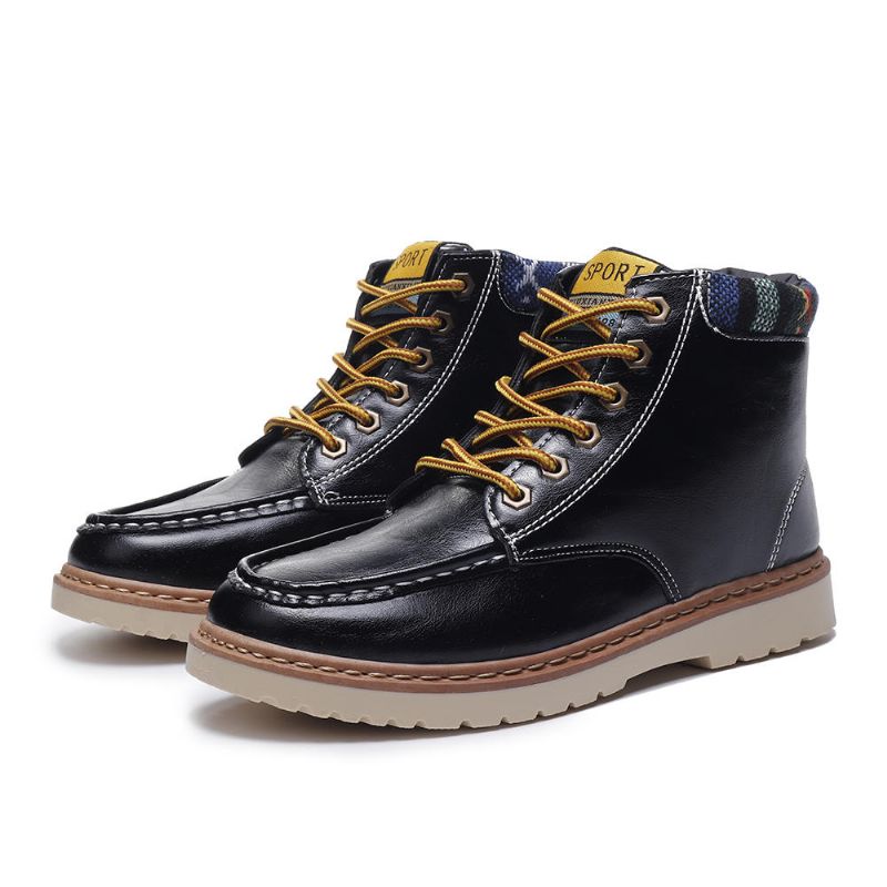 Botines Casuales De Cuero Suave Para Hombre Botas Con Cordones