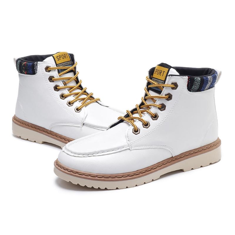 Botines Casuales De Cuero Suave Para Hombre Botas Con Cordones