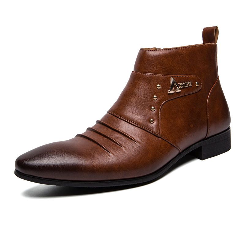 Botines Casuales De Negocios Con Punta Puntiaguda De Cuero Genuino Para Hombre