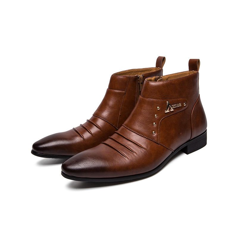 Botines Casuales De Negocios Con Punta Puntiaguda De Cuero Genuino Para Hombre