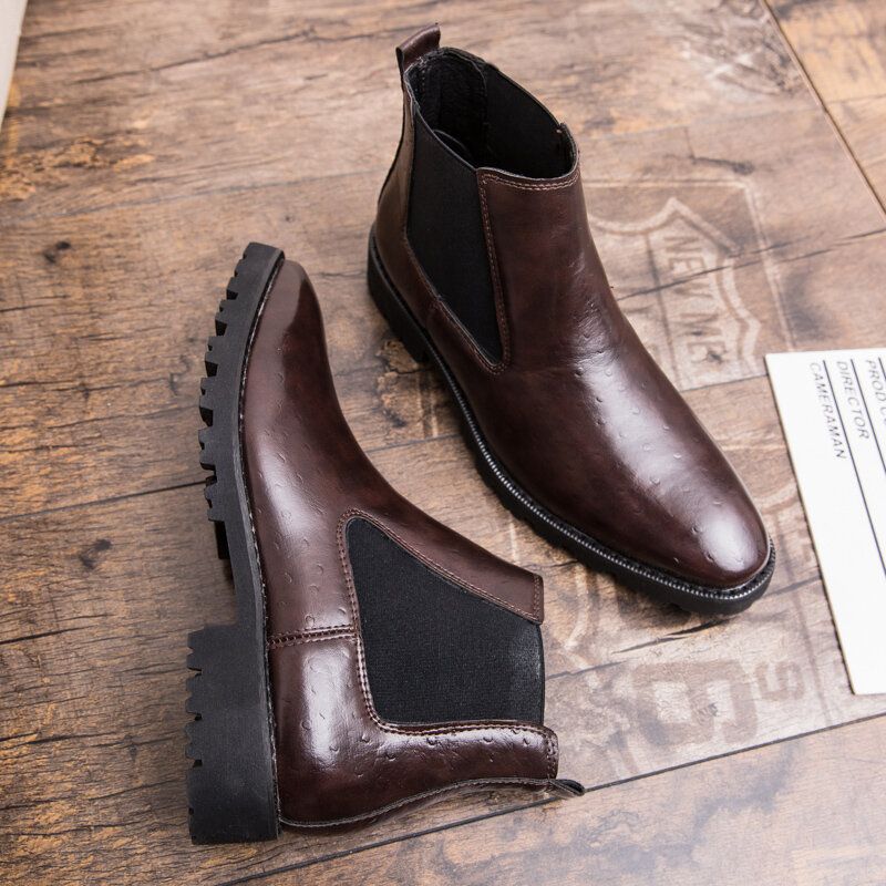 Botines Chelsea De Cuero De Negocios Sin Cordones Elásticos Vintage Para Hombre