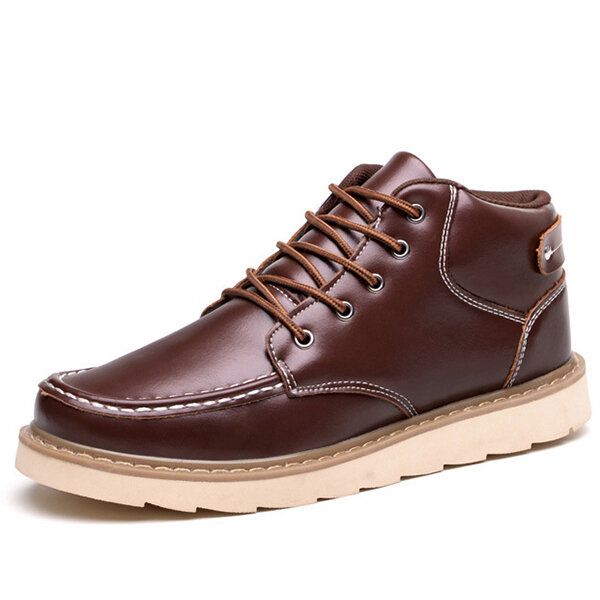 Botines Cómodos Con Cordones De Cuero Para Hombre Zapatos Cálidos De Invierno