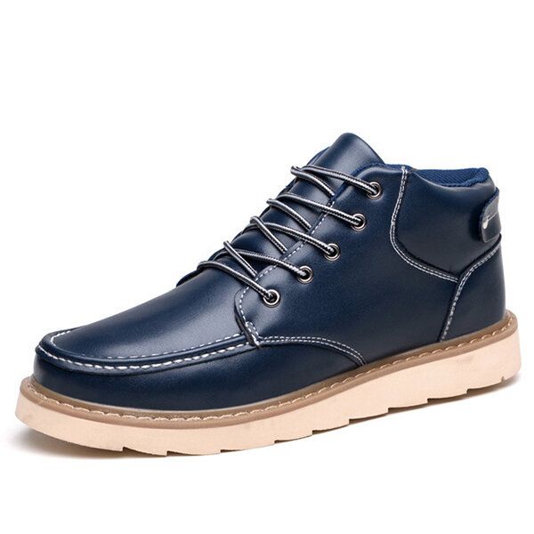 Botines Cómodos Con Cordones De Cuero Para Hombre Zapatos Cálidos De Invierno