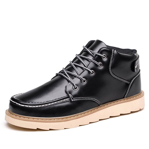 Botines Cómodos Con Cordones De Cuero Para Hombre Zapatos Cálidos De Invierno