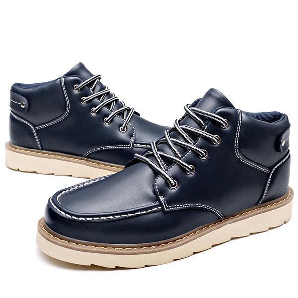 Botines Cómodos Con Cordones De Cuero Para Hombre Zapatos Cálidos De Invierno