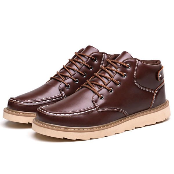 Botines Cómodos Con Cordones De Cuero Para Hombre Zapatos Cálidos De Invierno