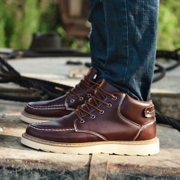 Botines Cómodos Con Cordones De Cuero Para Hombre Zapatos Cálidos De Invierno