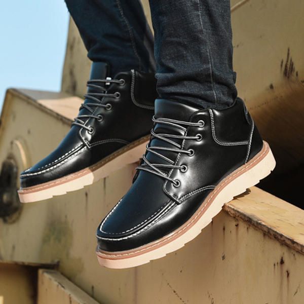 Botines Cómodos Con Cordones De Cuero Para Hombre Zapatos Cálidos De Invierno